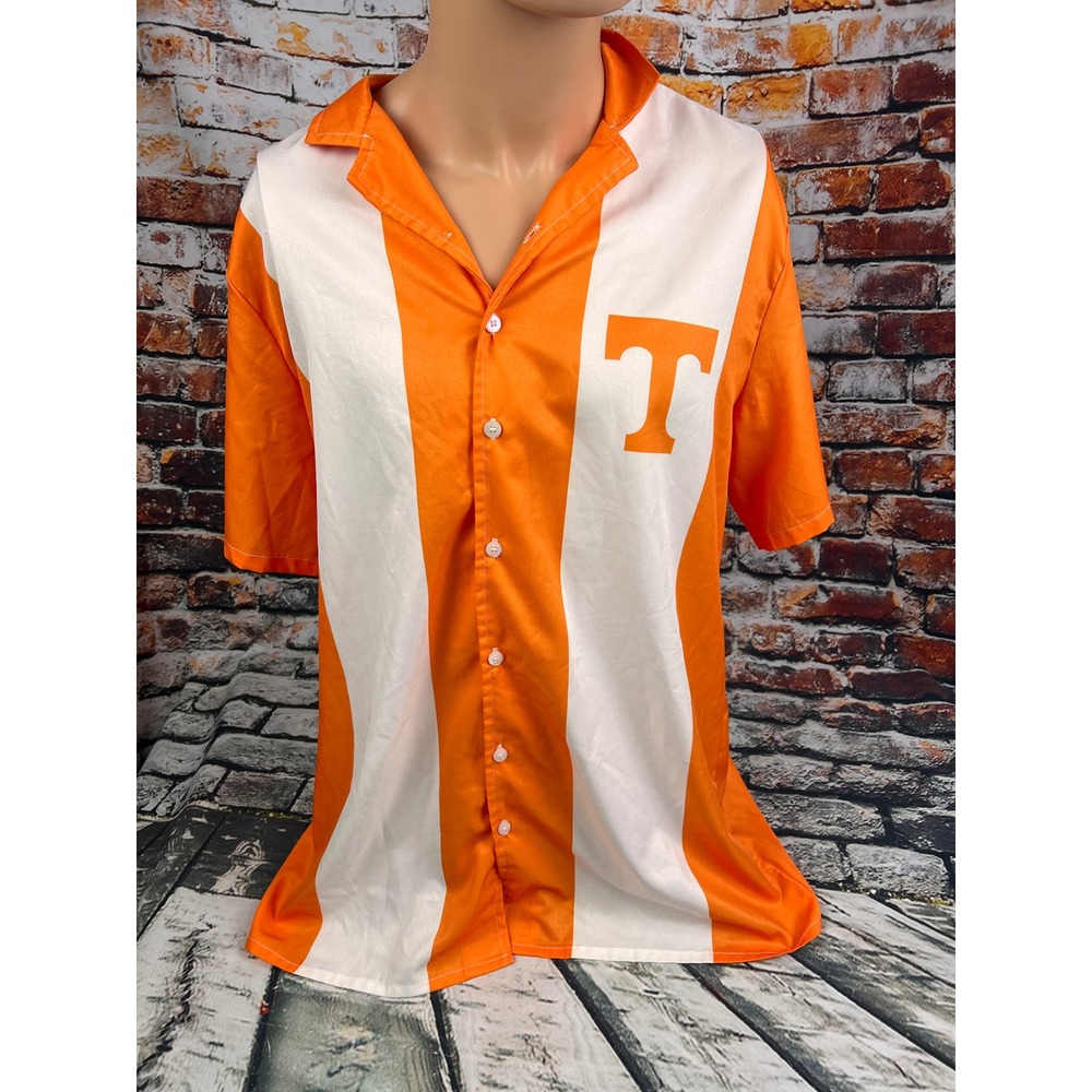 Tennessee Volunteers Orange White Striped‎ Button Up Camp Shirt Mens Large NCAA